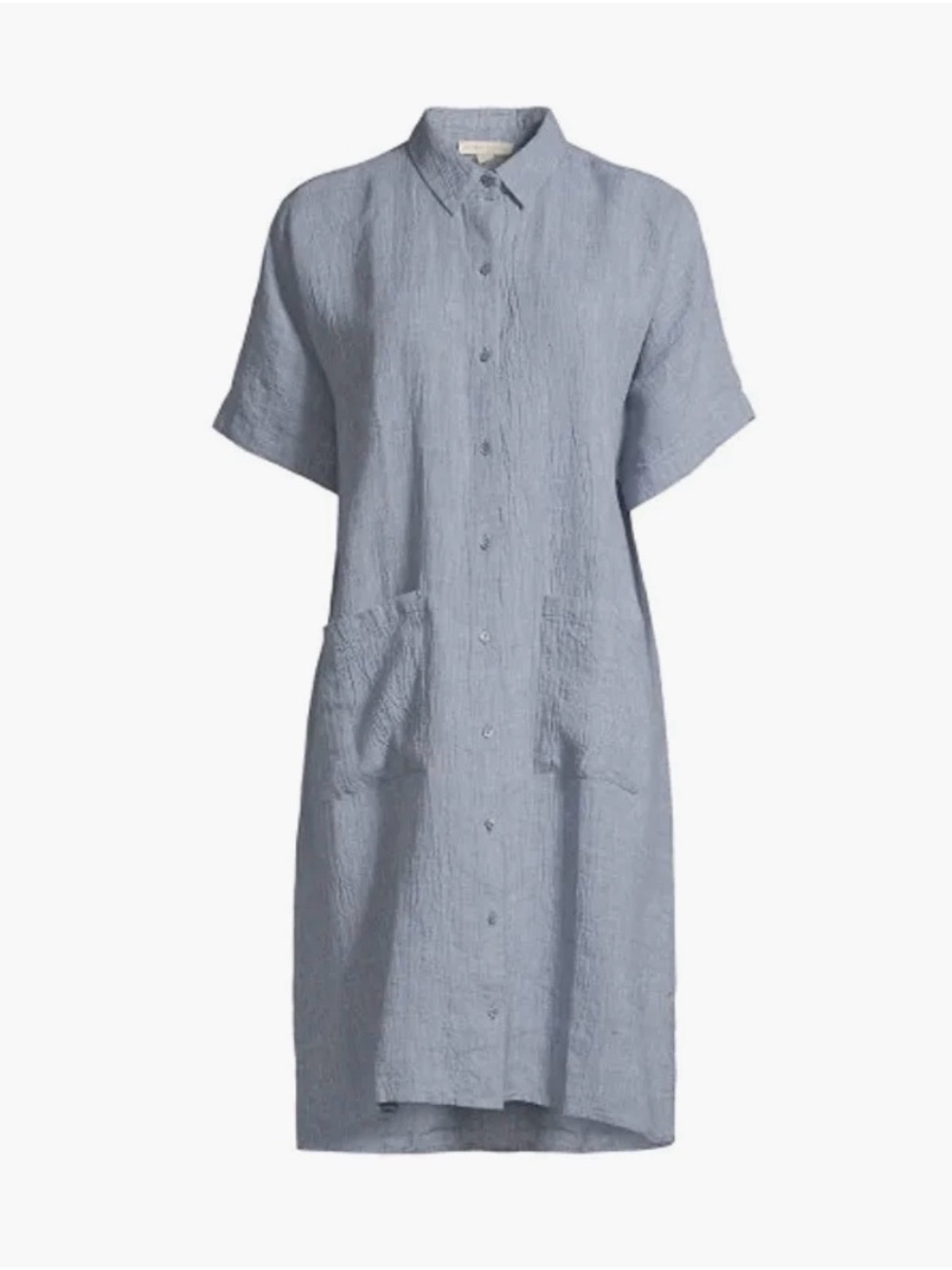 Eileen Fisher Light Blue Stipe Linen Midi Shirt Dress (L)